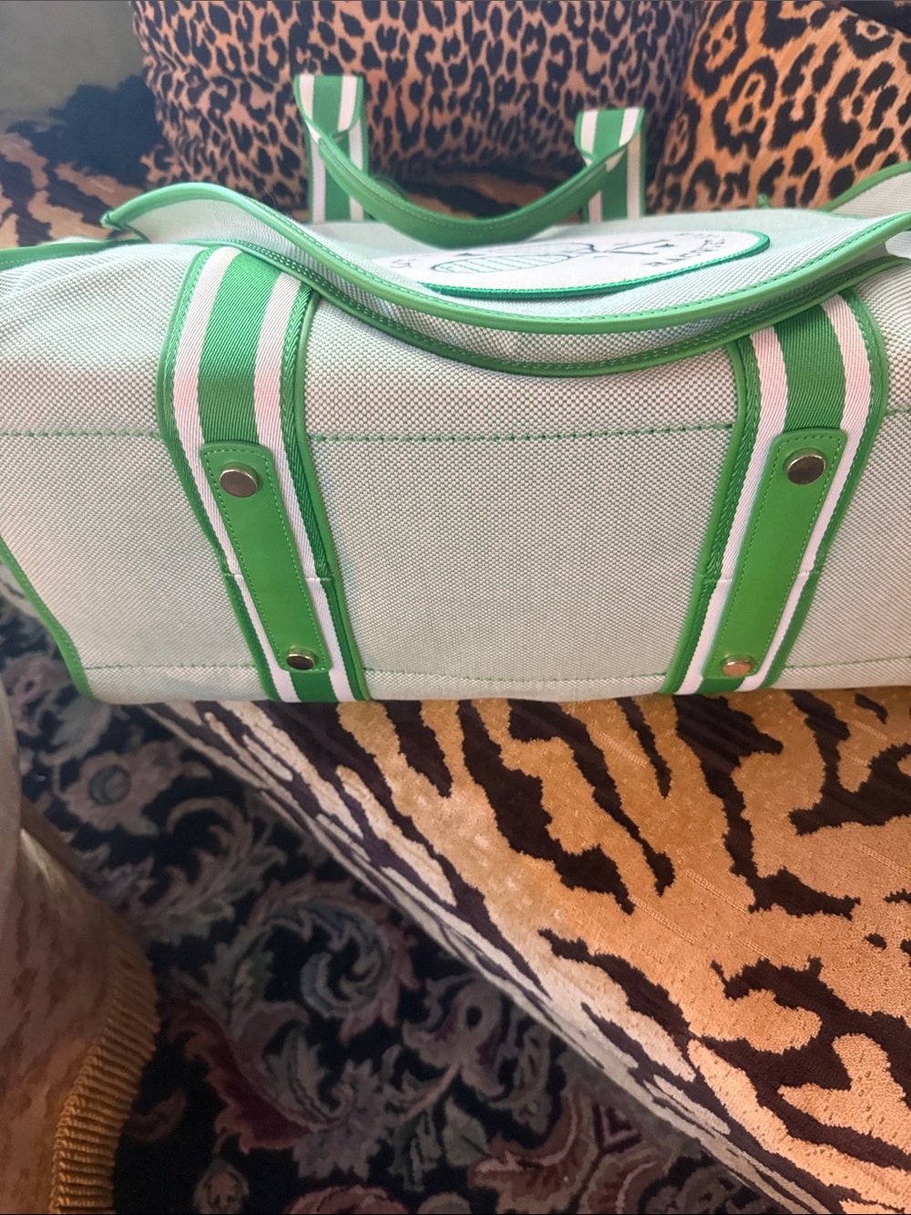 kate spade Mint & Green Racquet Club Canvas Tote. Carries tennis racket - Picture 4 of 4